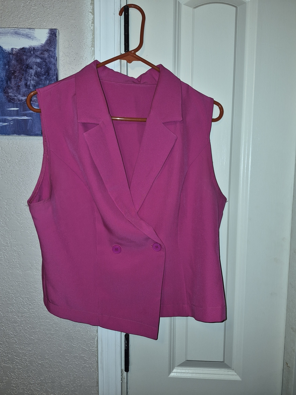 Cute Sleeveless Double-Breasted Blazer Vest - Bright Fuchsia Pink